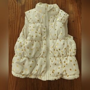 Healthtex Girl's White Gold Polka Dot Puffer Vest 4T Outdoor Glam Zip Front‎